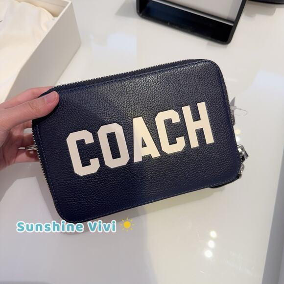 NWT Coach men's Dark Navy Charter Coach Graphic Leather Crossbody Bag 19 CP270
